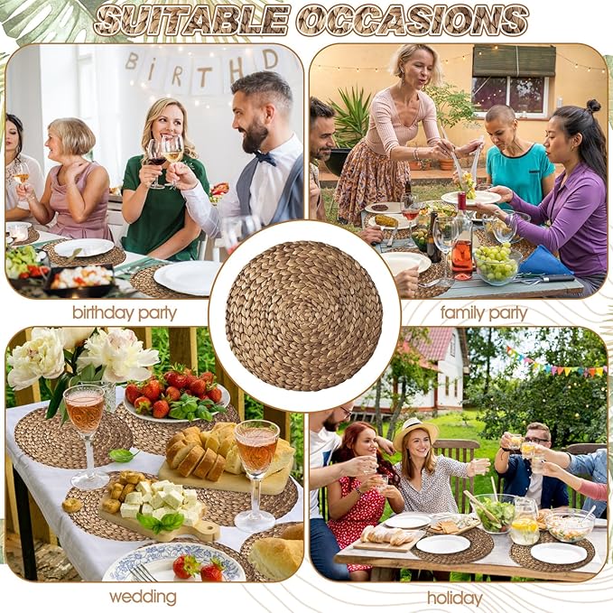 Sinmoe 100 Pack Disposable Paper Placemats Bulk 13 Inch Paper Charger Place Mat Party Charger Plates Table Place Mats for Dinner Wedding Birthday Baby Shower Spring Dining Tableware(Woven)