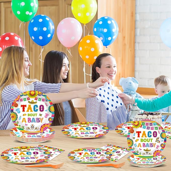 96Pcs Taco Baby Shower Party Supplies Taco Bout A Baby Paper Plates Napkins Dia De Los Muertos Mexican Fiesta Party Decorations Day of The Dead Dinnerware Favor Boys Girls Tableware Serves 24