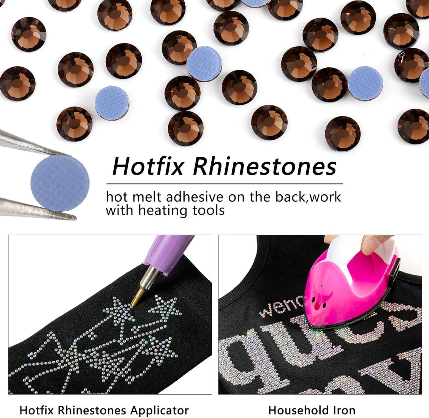 Beadsland Hotfix Rhinestones, 1440pcs Flatback Crystal Rhinestones for Crafts Clothes DIY Decoration, Smoked Topaz, SS16, 3.8-4.0mm