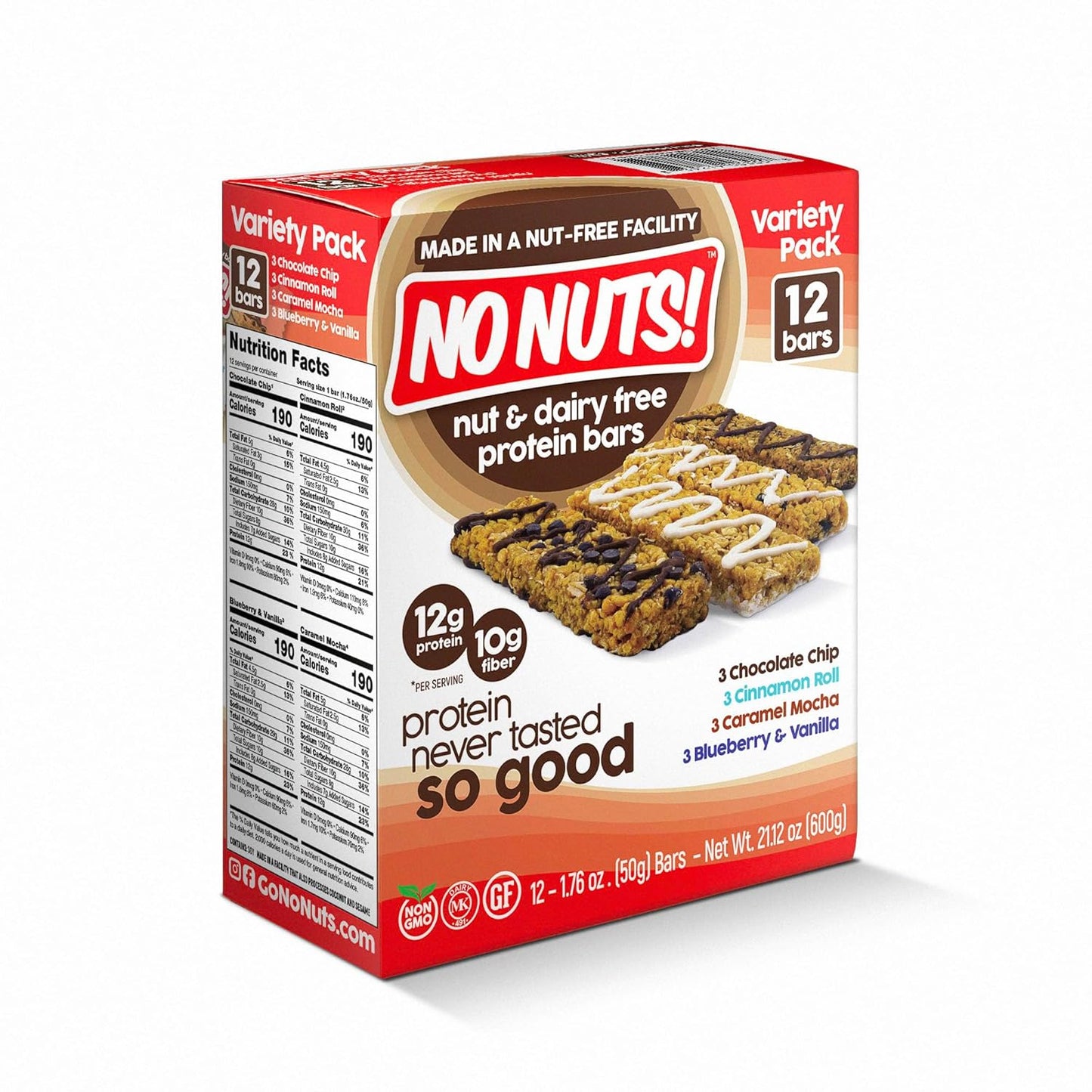 No Nuts! Protein Bar Variety Pack – 12 Count | 100% Nut-Free, Dairy-Free, Vegan, Organic, Kosher, Egg-Free, Non-GMO Energy Snack Bars