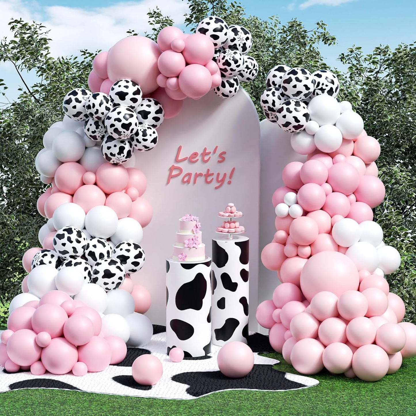 Pink Cow Balloons Arch Kit - Pastel Pink Cow Latex Balloon Different size Balloon Garland Kit for Cowgirl Baby Shower Birthday Farm Western Cow Print Animal Theme Party Decorations Supplies