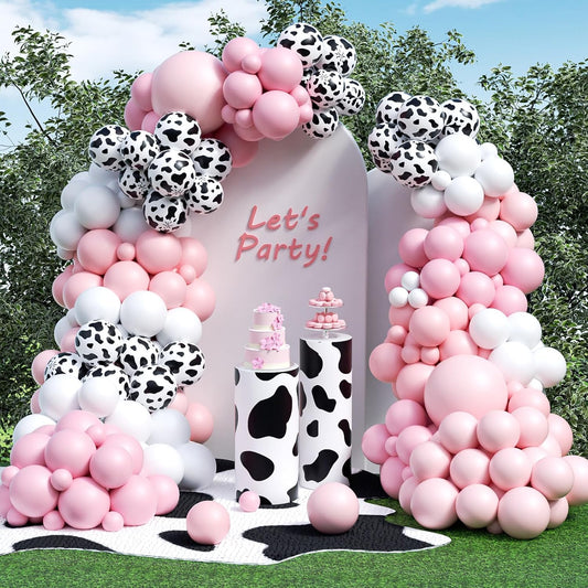 Pink Cow Balloons Arch Kit - Pastel Pink Cow Latex Balloon Different size Balloon Garland Kit for Cowgirl Baby Shower Birthday Farm Western Cow Print Animal Theme Party Decorations Supplies