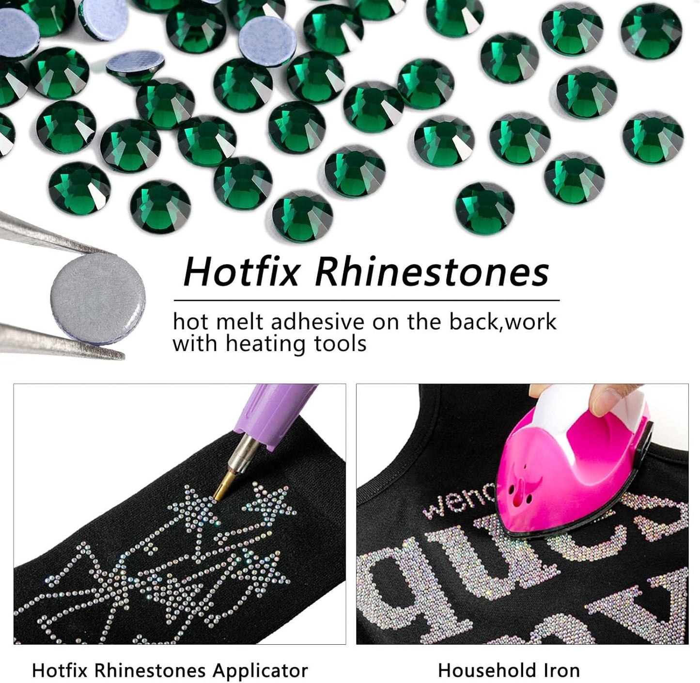 Beadsland Hotfix Rhinestones, 1440pcs Flatback Crystal Rhinestones for Crafts Clothes DIY Decorations, Emerald, SS16, 3.8-4.0mm