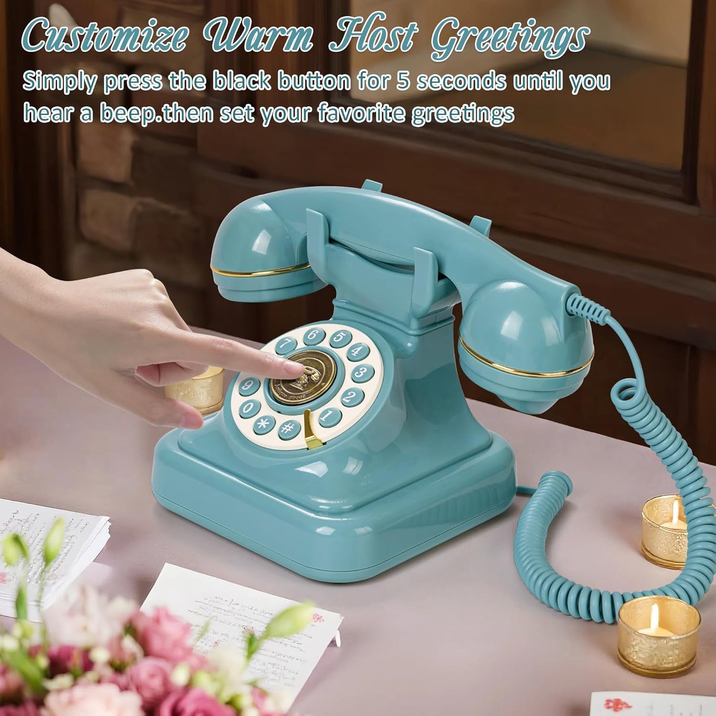 Audio Guest Book Wedding Phone, Retro Audio Phone Guestbook with Clear Voice Recording for Wedding Reception, Bridal Shower, Birthday, Baby Shower, Anniversary, Engagement (Blue)