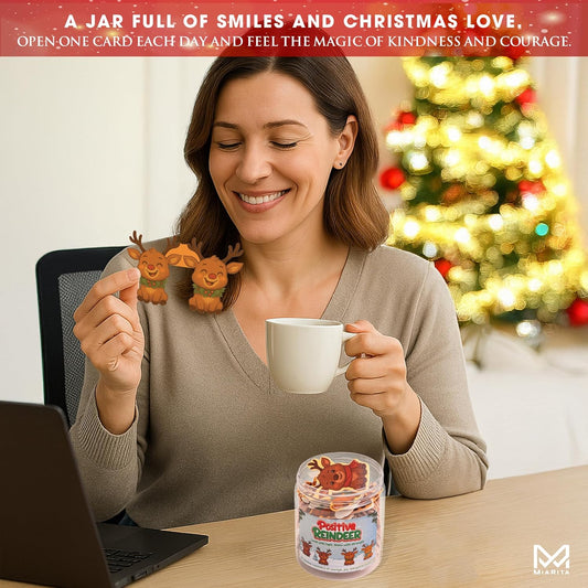 Positive Reindeer Jar, Cute Holiday Affirmation Cards, for Women & Teens, Stocking Stuffers for Teen Girls, White Elephant Gift Ideas, Inspirational Christmas Decor