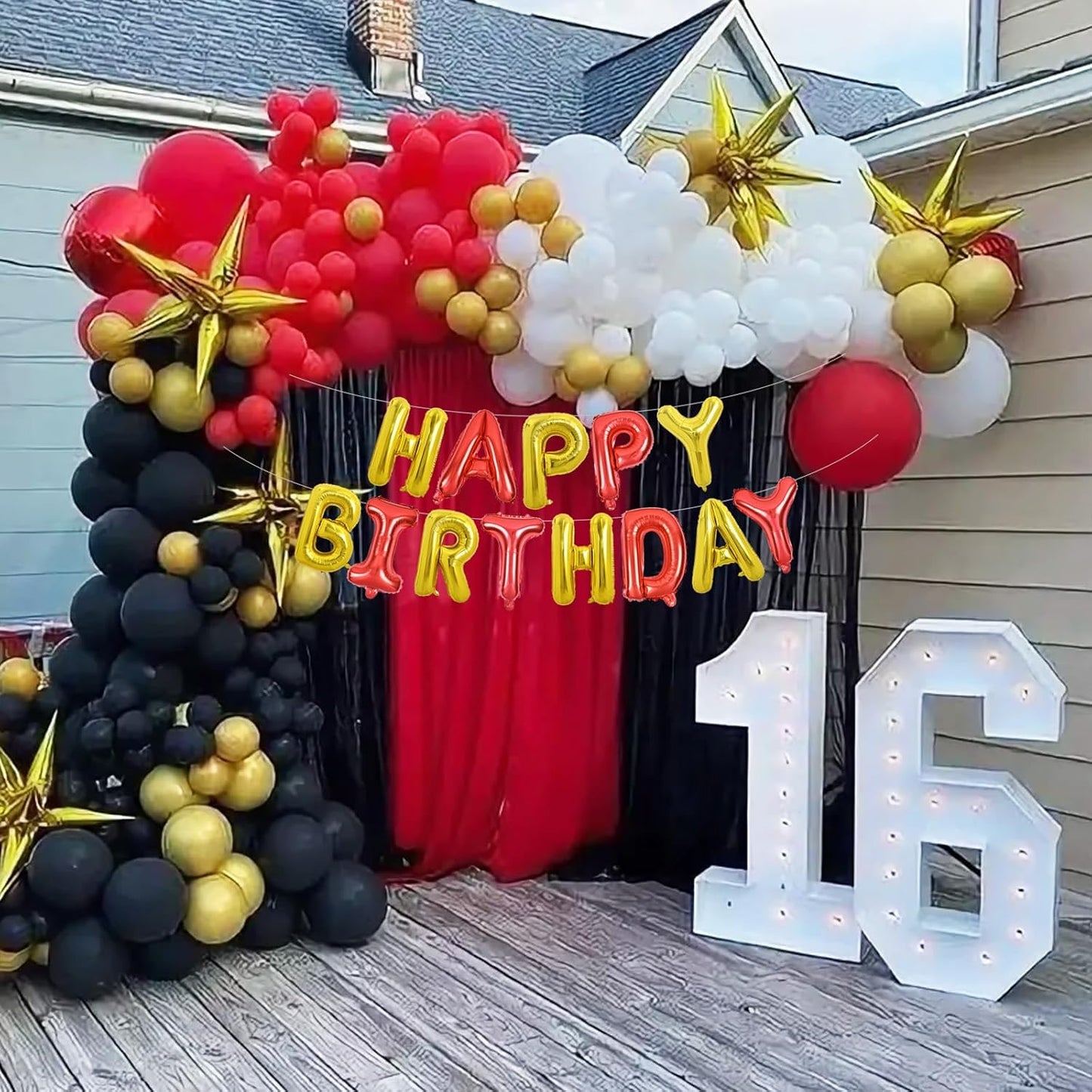 TONIFUL Happy Birthday Balloons Banner 16 Inch Mylar Foil Letters Birthday Sign Reusable for Girls Boys Kids & Adults Birthday Party Decorations Supplies（Gold Red）