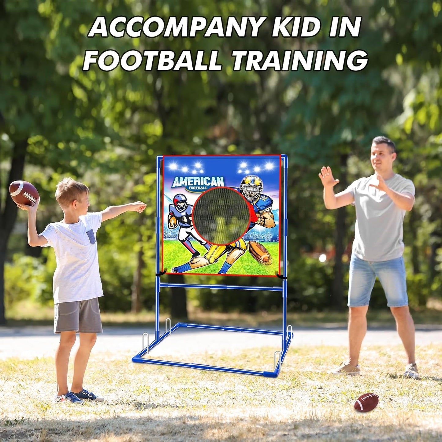 VATOS Football Toss Target Games with 4 Inflatable Footballs - Indoor Outdoor Backyard Throwing Sport Toy for Kids, Football Passing Targets Party Game for Boys Girls and Family Fun Play