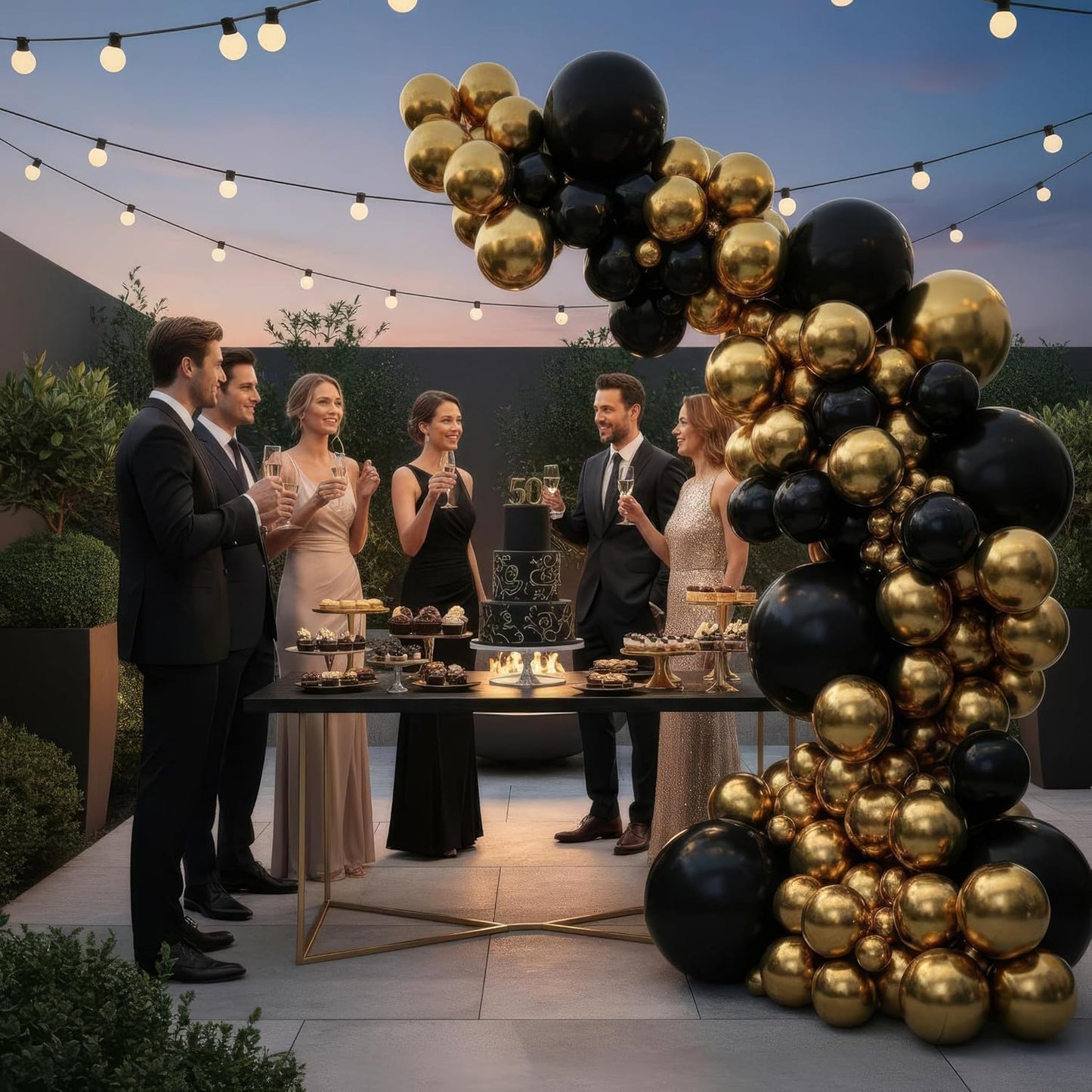 Balloon Garland Arch Kit – 146 Pcs Black, Metallic Gold & Confetti Balloons for Baby Shower, Birthday, Gender Reveal, Wedding Party – DIY Kit by Vellax™