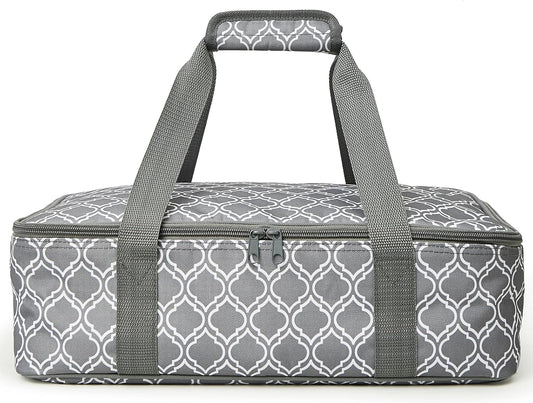 Insulated Casserole Carrier Bag - Portable Reusable Food Transport Tote Bag Fits 9x13" Lasagna Baking Dish Pan to Keep Food Hot/Cold for Gathering/Potluck Parties/Cookout/Camping/Offices-Silver Gray