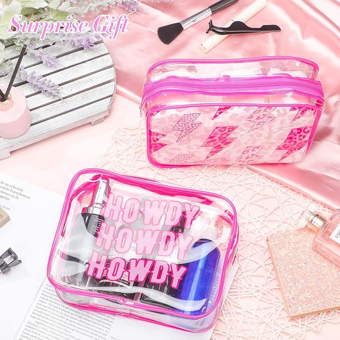 Cunno 6 Pcs Makeup Bags Gifts for Women Preppy Boho Smile Face Flamingo Clear Makeup Bags Cosmetic Transparent PVC Travel Toiletry Organizer for Birthday Party Favor(Preppy Style)