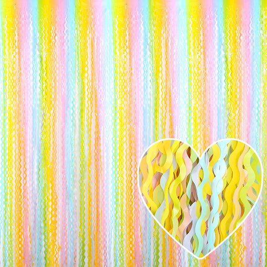4 Pack Rainbow A Fringe Curtain Backdrop 3.2Ft x 8.2Ft Metallic Tinsel Foil Fringe Streamers Background for Photo Booth Mother's Day, Easter, Carnival, Birthday, Wedding Party Decoration