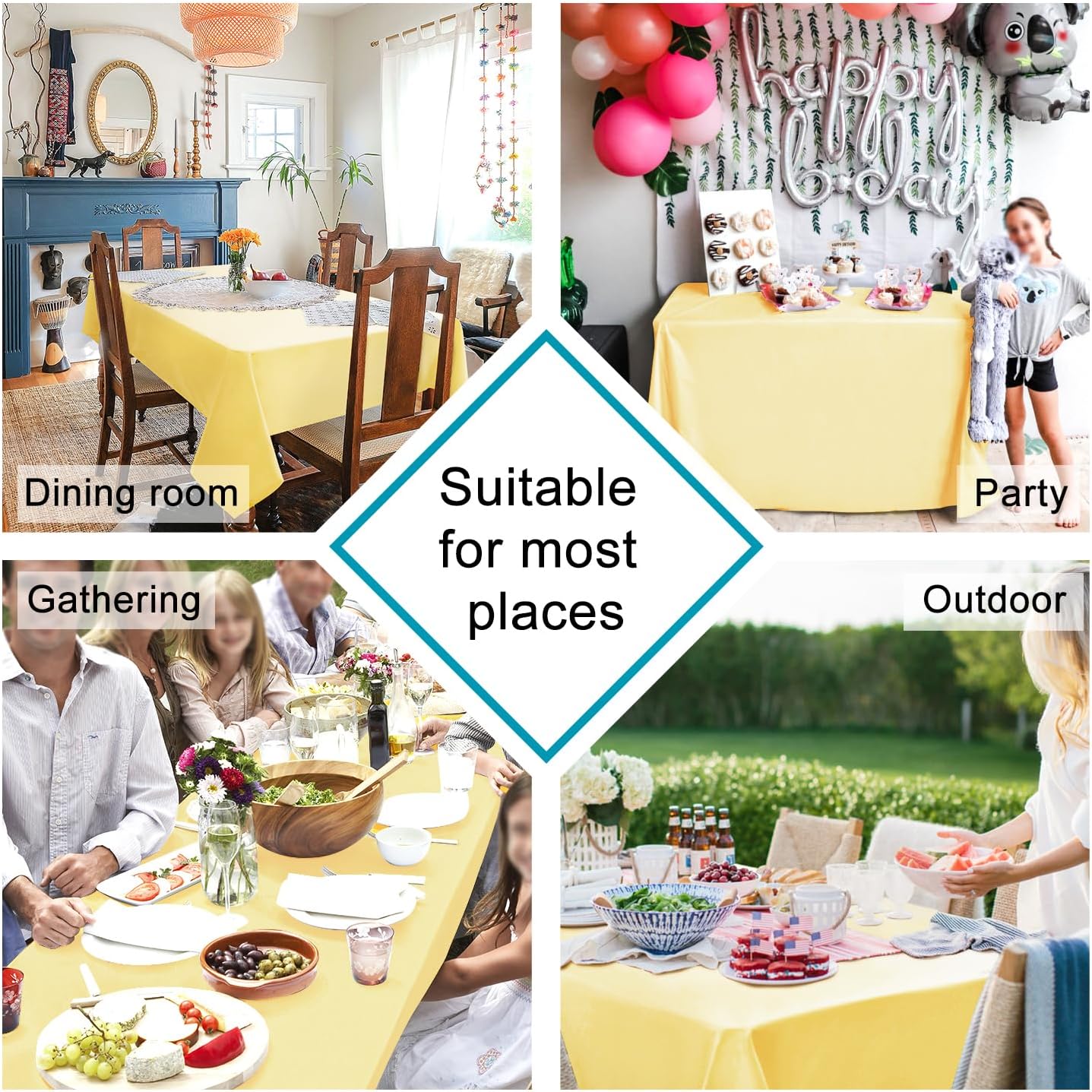 Hiasan Light Yellow Rectangle Tablecloth - Waterproof Spillproof and Wrinkle Resistant Washable Polyester Table Cloth for Dining Party, 52 x 70 inch