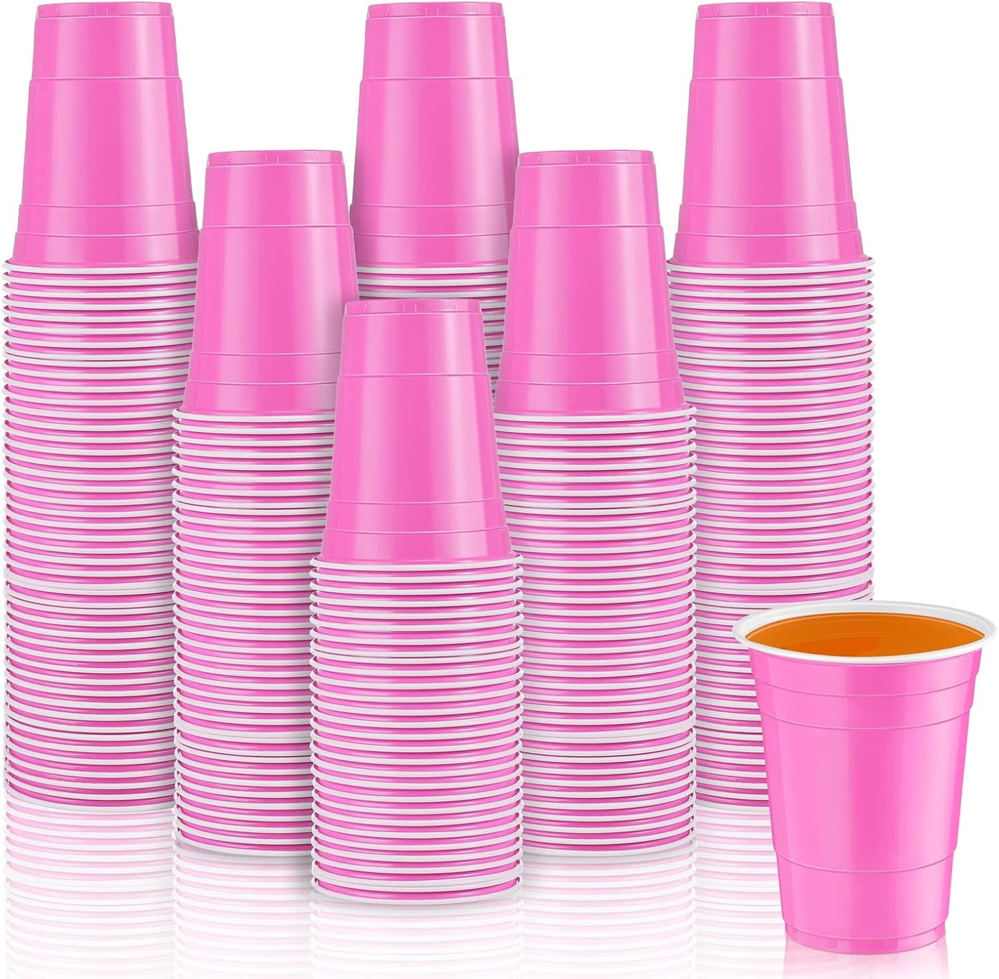 Lounsweer 100 Pack 16 Ounce Christmas Plastic Party Cups Disposable Heavy Duty Drinking Water Cups for Holiday Christmas Festival Wedding New Year Birthday Party Supplies(Pink)