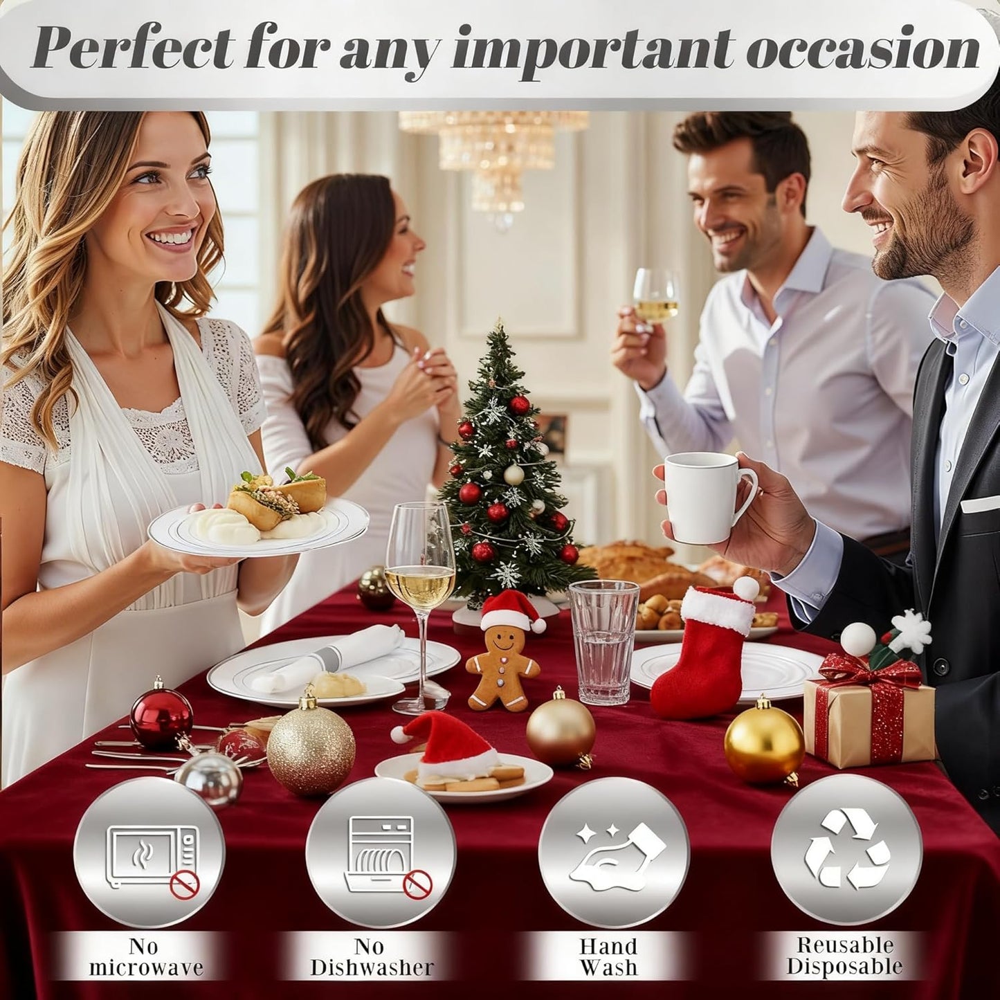WDF 60PCS Silver Plastic Plates Disposable - Silver Plates Include 30 PCS 10.25inch Dinner Plates and 30PCS 7.5inch Salad Plates for Wedding & Party Christmas