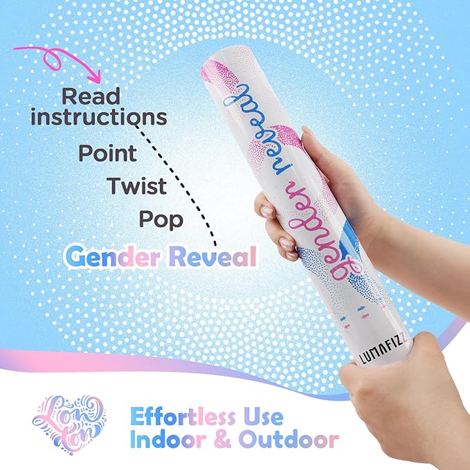 Gender Reveal Confetti Cannon - Biodegradable Confetti Poppers - Pink & Blue, 2 Pack - Party Supplies Pop Gun-Cannon for Boy or Girl Baby Reveal Party Supplies (1Pink +1Blue)