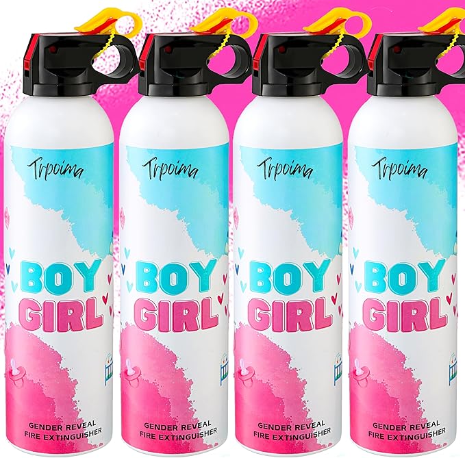 Gender Reveal Fire Extinguisher Set for Newborn Baby, 4Pcs Pink Smoke Bombs, 100% Biodegradable Confetti Cannon for Baby Reveal Party Supplies