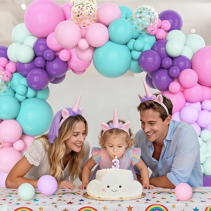 Amandir 153 Pcs Pink Purple Balloons Arch Garland Kit, Different Sizes 18 12 10 5 inch Purple Blue Pink Gold Confetti Pastel Unicorn Balloon for Wedding Shower Princess Birthday Party Decorations