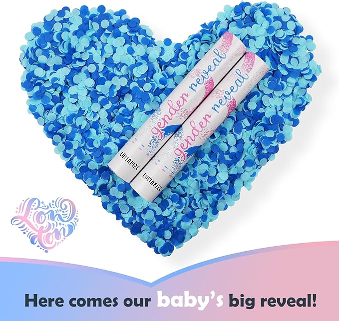 Gender Reveal Confetti Cannon - Confetti Poppers - Blue, 2 Pack - Baby Boy Gender Reveal Party Poppers - Blue Paper Baby Party Supplies Pop Gun