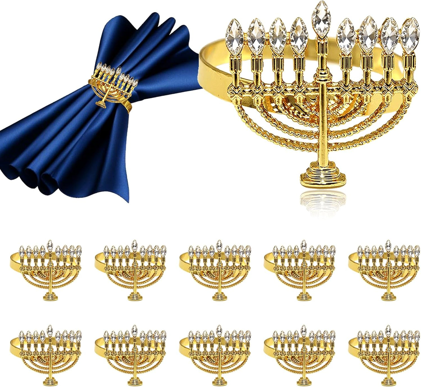Hanukkah Menorah Napkin Rings Set of 12 for Chanukah Christmas Eve Thanksgiving New Year Family Dining,Candlestick Napkin Rings Holder for Jewish Themed Wedding Brithday Holiday Table Decor