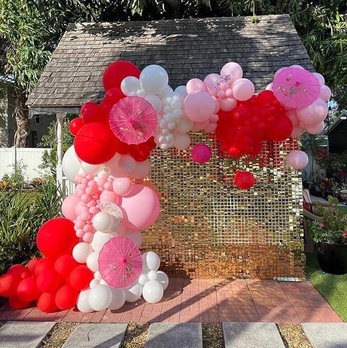 Pink Balloon Garland Arch Kit,Red Pink White Balloon Garland with 18Inch Heart Balloons and 22Inch Star Balloons for Mother's Day Valentines Birthday Wedding Anniversary Party Decorations