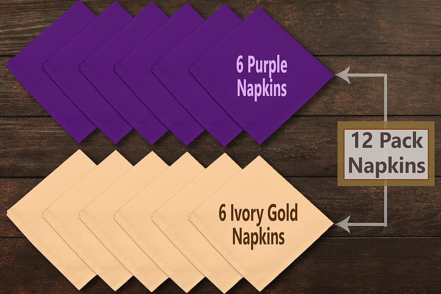 Ruvanti Cloth Napkins Set of 12, 18x18 Napkins Cloth Washable, Soft, Durable, Absorbent, Cotton Blend. Table Dinner Napkins Cloth for Hotel, Lunch, Restaurant, Wedding Parties - Purple & Ivory Gold