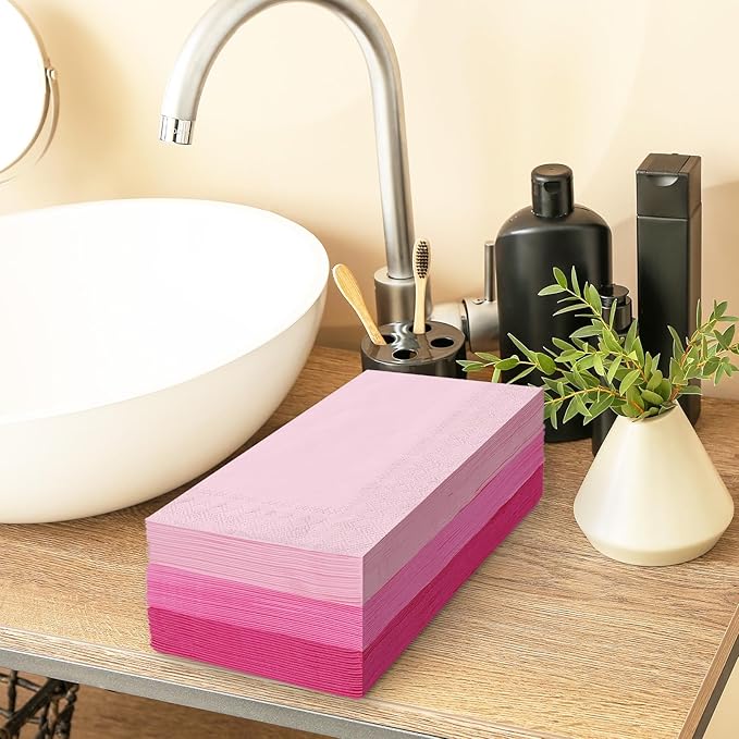 Whaline 150 Pack Pink Guest Napkins 4.3x7.8 Inch 3 Colors Hand Napkin Towel Pink Theme Disposable Paper Napkin Dinner Napkins for Party Celebration Gathering Supplies Table Decorations