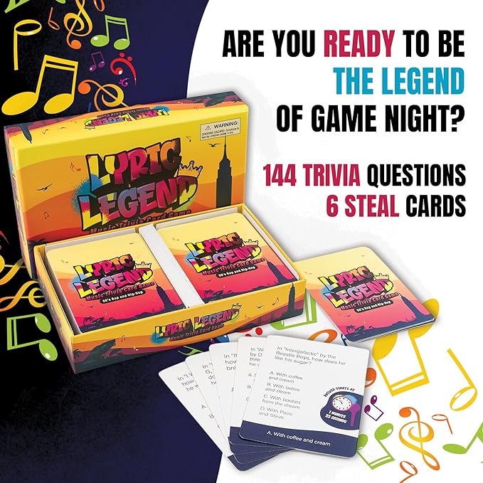 Lyric Legend 90s Hip-Hop and Rap Music Trivia Game Collection – Expandable Multi-Deck Finish The Lyrics Party Game Set for Game Night, Families & Groups - 3 Games in One Box!