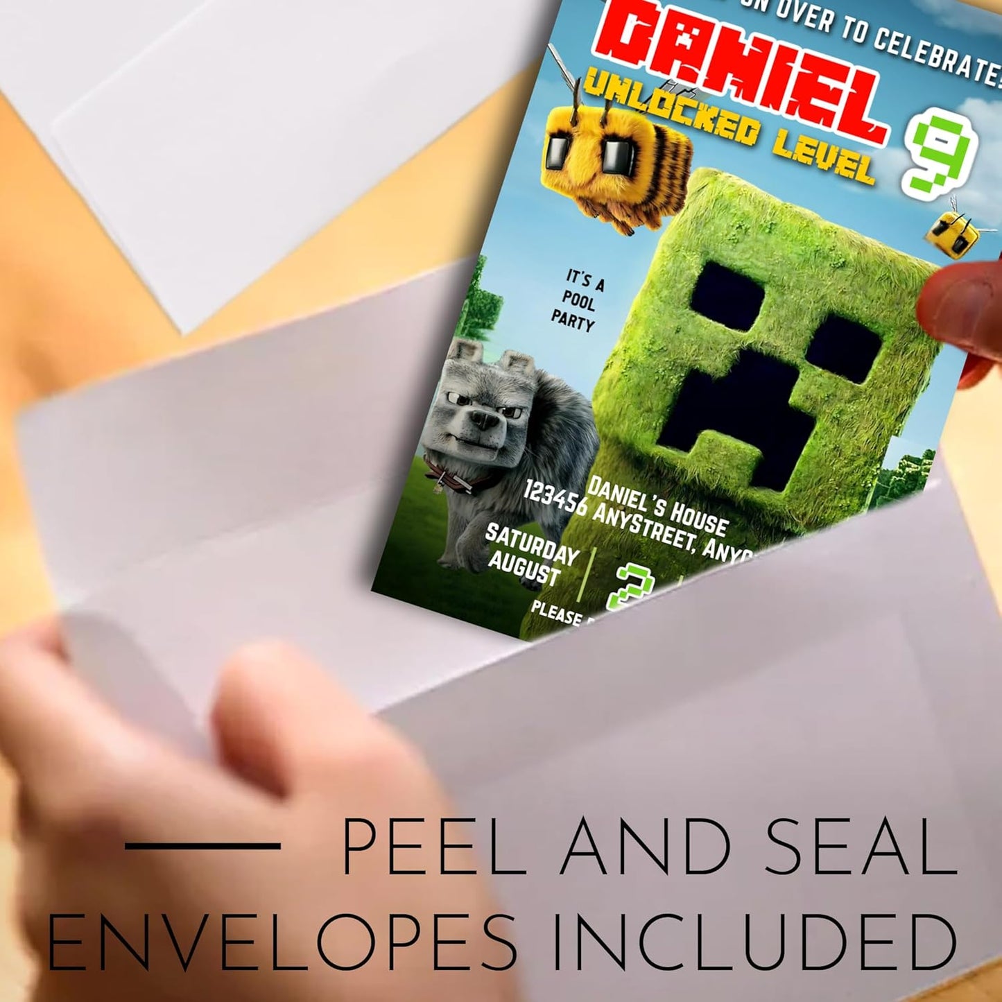 Fully Customizable minecraft Birthday Party Invitations, 4 x 6 inches, with Self-Sealing Envelopes, Gaming Theme Design, minecraft Birthday Invitations for Boys and Girls (Mnecraft/Creeper)