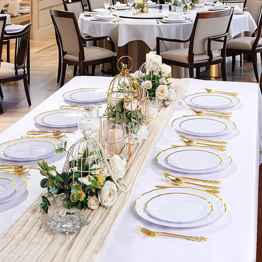 supernal 60 pcs White and Gold Plastic Plates for Party Fancy Elegant Scalloped Plates Heavy Duty Bridal Shower Plate Wedding Disposable Dinnerware Included 30 Gold Dessert Plate and 30 Dinner Plate