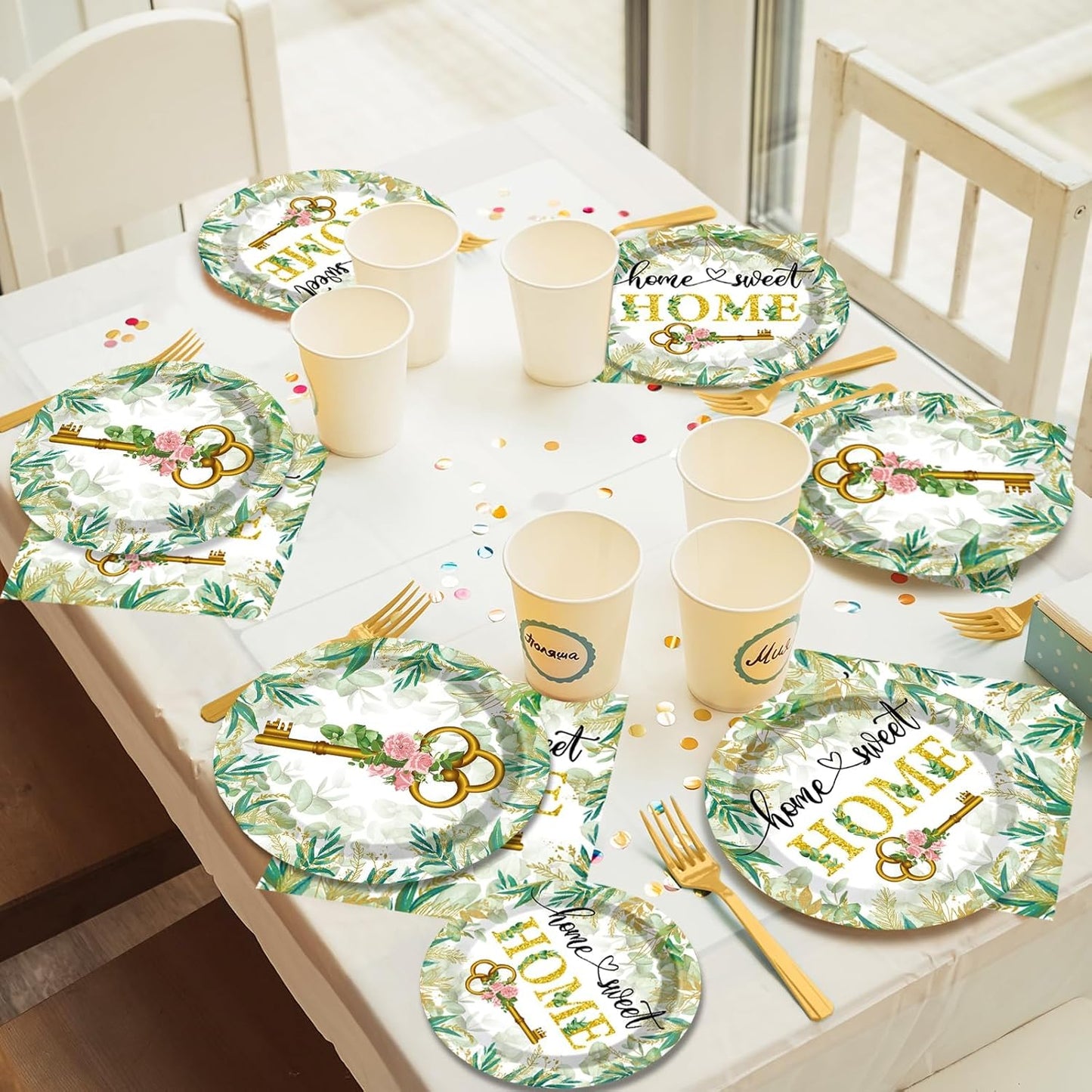 50 Guests House Warming Party Supplies Decoration Housewarming Party Plates and Napkins Forks Sweet Home Tableware Decor Rustic Floral Paper Disposable Plates for New House Wedding Supplies 200PCS