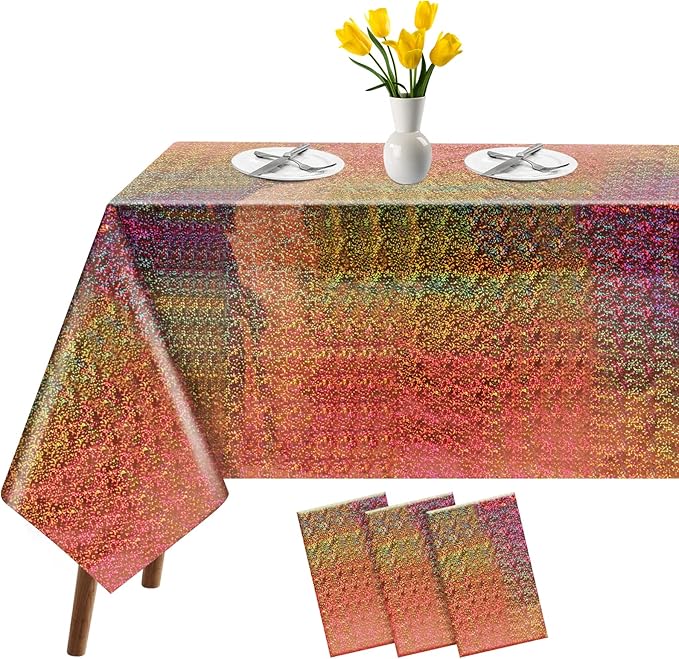 3 Pack Iridescent Tablecloth, 54" x 108" Birthday Party Table Cloths Iridescence Plastic Disposable Table Covers Iridescent Party Decorations, Birthday Decor Tablecloth for Buffet Table