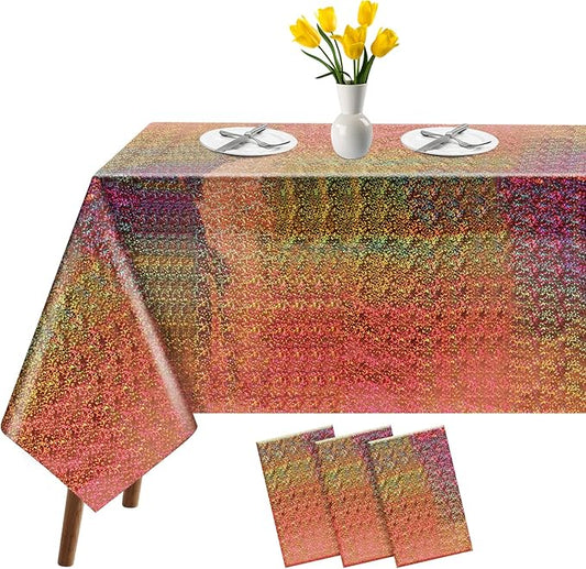 3 Pack Iridescent Tablecloth, 54" x 108" Birthday Party Table Cloths Iridescence Plastic Disposable Table Covers Iridescent Party Decorations, Birthday Decor Tablecloth for Buffet Table