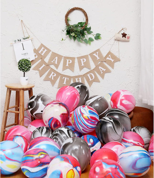 Rainbow Tie Dye Balloons - 50 PCS 12 Inch Marble Agate Latex Swirl Hippie Party Balloons for Tie Dye & Christmas Birthdays