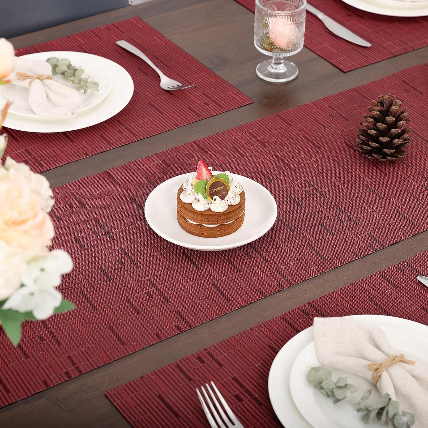 Myir JUN Table Runner, Vinyl Table Runner Indoor 72 Inch Long Arbitrarily Cropped Runner for Table Heatproof for Home Party (Red, 12 x 72 inch)