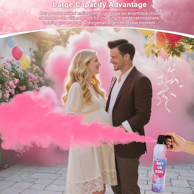 Colored Gender Reveal Cornstarch Spray 2 Packs, Pink Powder Spray for Baby Girl Reveal, Long-Lasting 10ft Smoke Effect, Unique Gender Reveal Ideas & Party Decorations