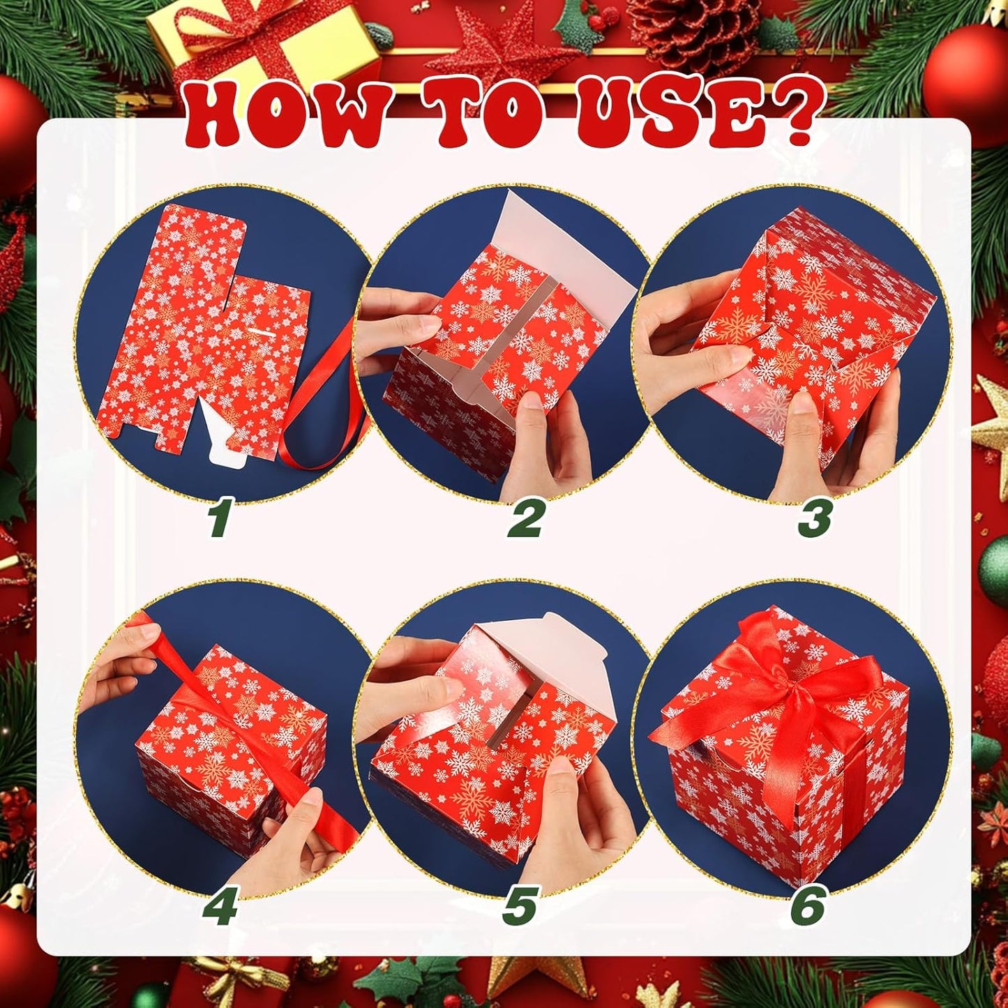 Dispowreath 48 Pcs 4x4x4 Christmas Gift Boxes with Ribbon Xmas Small Box with Lids Treat Boxes for Gift Wrapping Ornaments Wedding Holiday Birthday Party Favor (Snowflake)