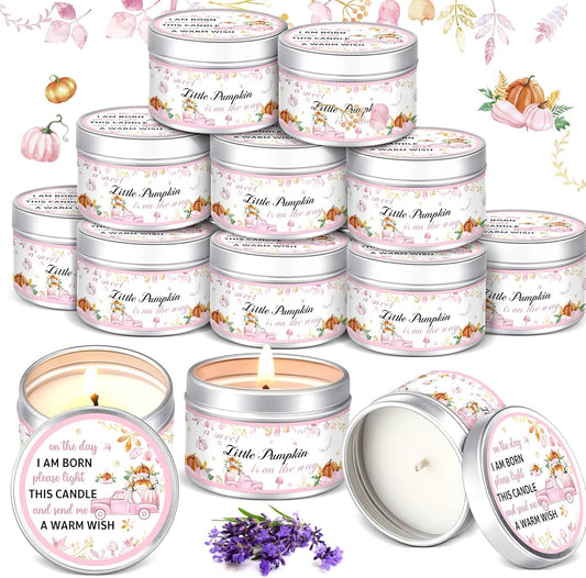 MTLEE 24 Pcs Thanksgiving Little Pumpkin Baby Shower Party Favors Candles Lavender Scented Baby Shower Favors for Guests Rustic Tealights Candles Gender Reveal Return Gifts Girl Boy(Pink, 1.2 Oz)