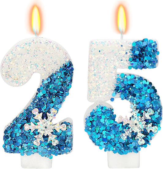 Snow Themed Birthday Candles, Birthday Candle for Party Supplies, Winter Birthday Party Supplies, 2.76 inch Number 25 Candle Cake Topper Decoration (Number 25)