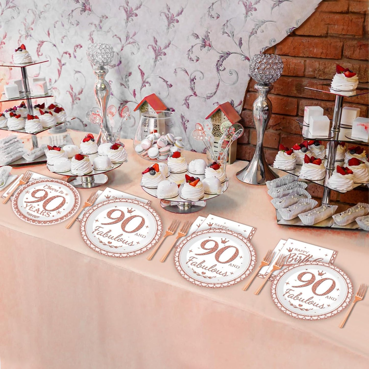 50 Guests 90th Birthday Rose Gold Party Supplies 90 Fabulous Plates Napkins Rose Gold Women Birthday Party Decorations Disposable Paper Tableware Set Cheers to 90 Years Table Decors Dinnerware 200PCS