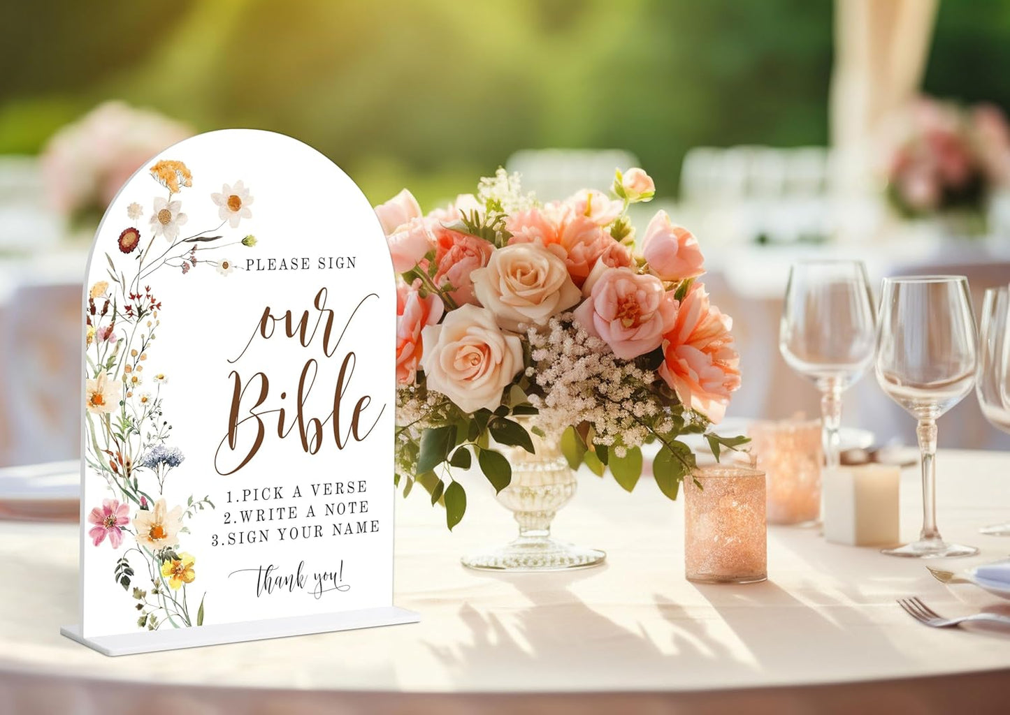 Wedding Bible Guest Book Sign, Flower Style Bridal Shower Signs for Engagement, Bridal Shower and Reception, Bridal Shower Decorations, Wedding Shower Favors, 6X8 Inch Acrylic Arch Sign with Stand,11