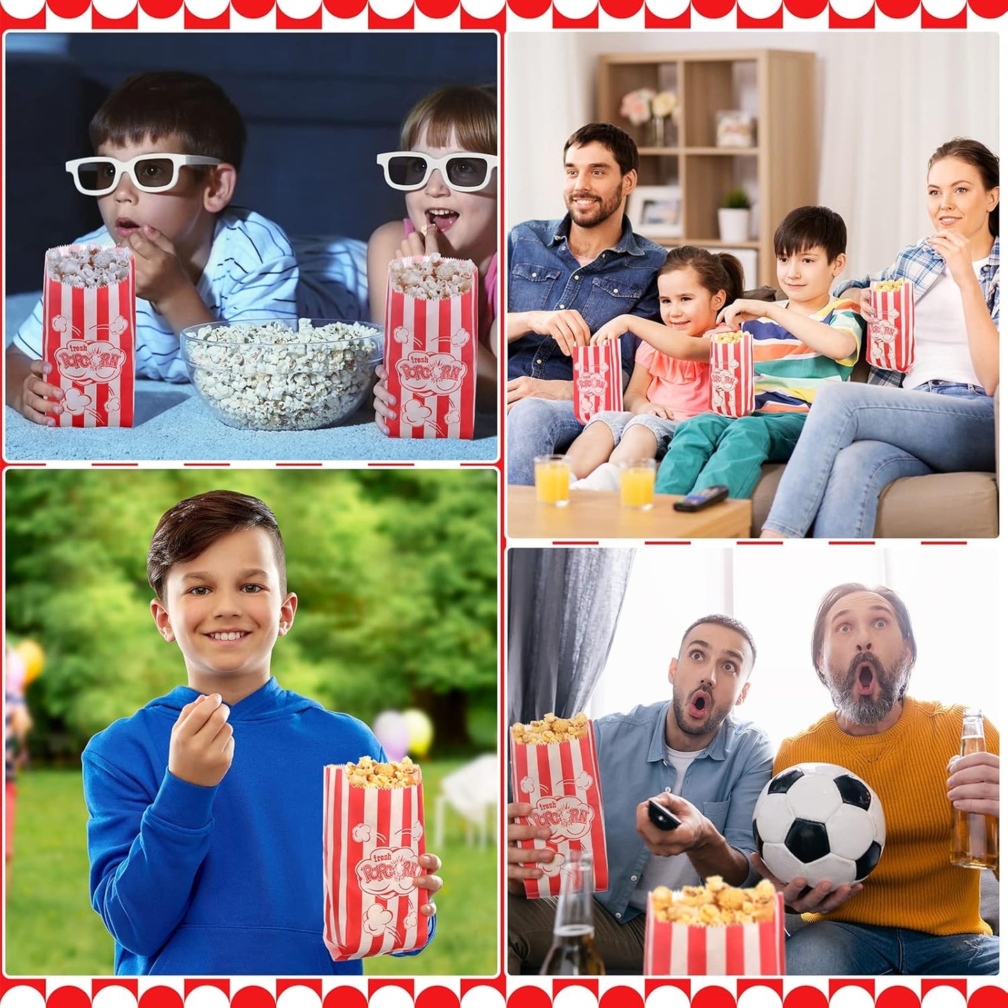 502 Pieces Popcorn Machine Supplies Set Includes 500 Pcs 1oz Red and White Popcorn Bags Bundle Scoop and Stainless Steel Seasoning Dredge with Handle and Lid Season Salt Shaker(Burst)