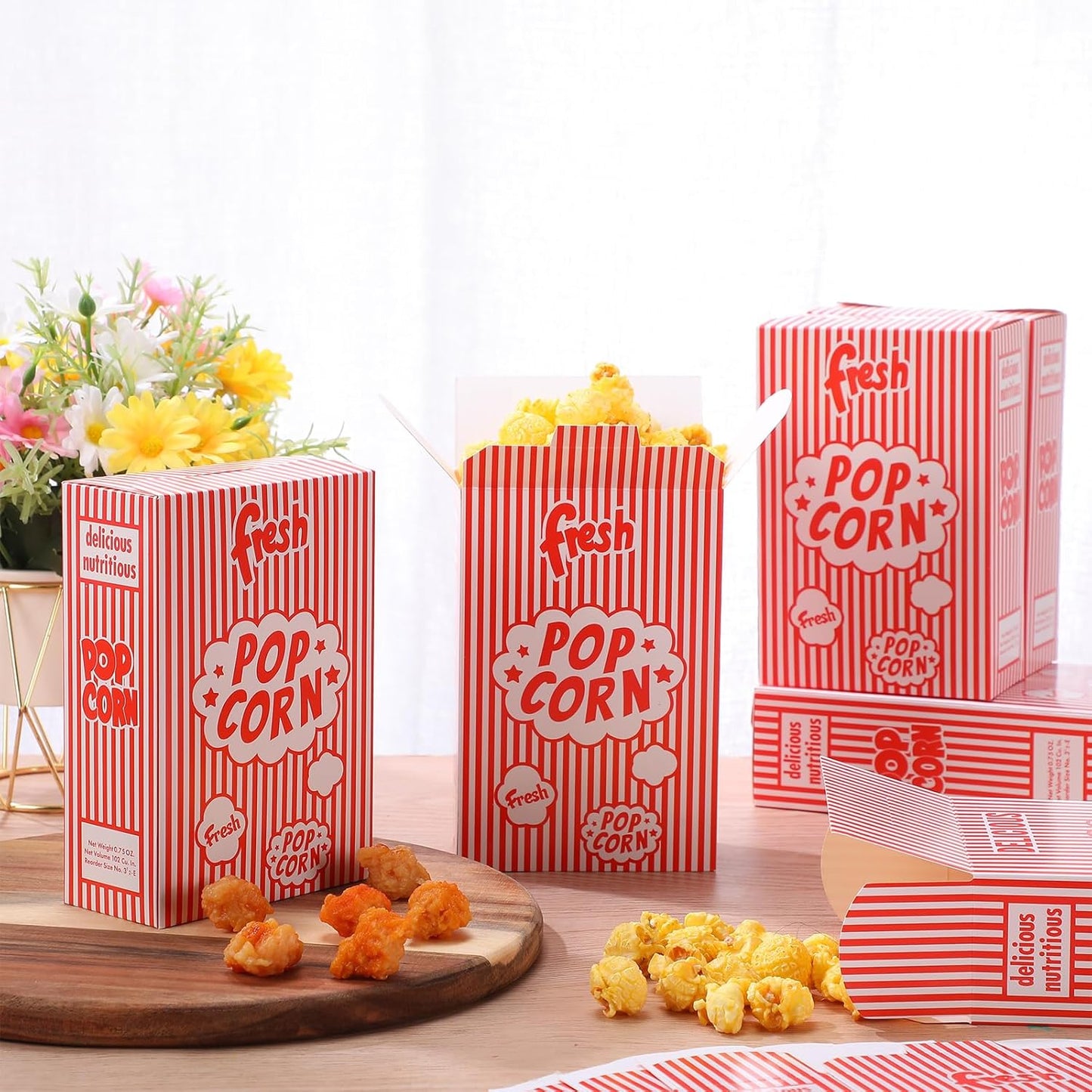 Ireer 200 Pcs 0.75 oz Popcorn Boxes, Popcorn Containers for Movie Party, Bulk Red and White Striped Paper Boxes for Puffed Rice Machine Theater Night Carnival Circus Party Supply