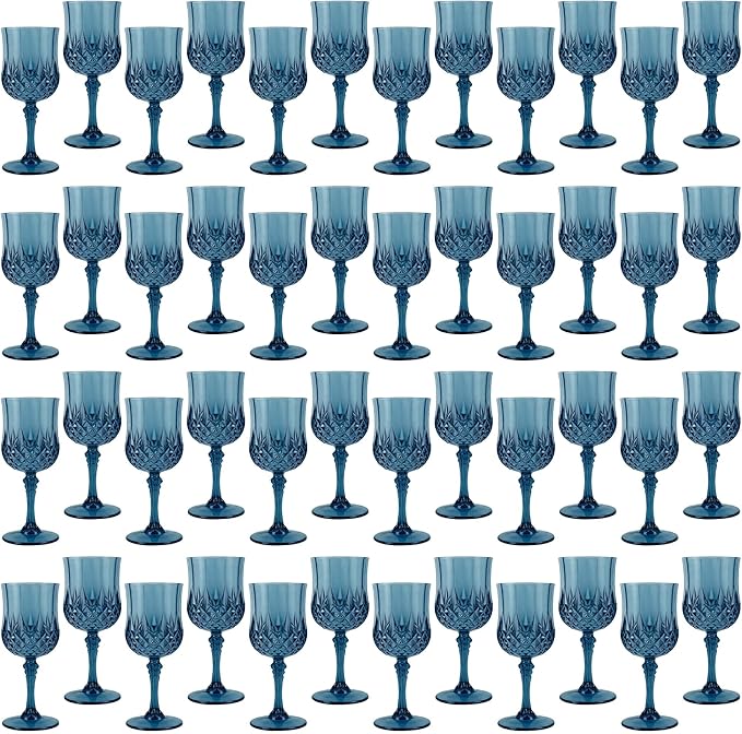 Plastic Wine Glasses, Plastic Goblets Vintage Style Cordial Unbreakable Drinking Glasses, Reusable Drinkware for Wedding Reception, Grand Event Party Supplies, Easter (48, Navy Blue)