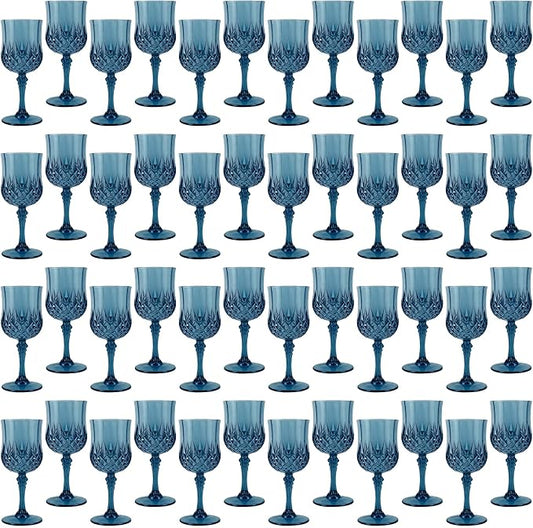 Plastic Wine Glasses, Plastic Goblets Vintage Style Cordial Unbreakable Drinking Glasses, Reusable Drinkware for Wedding Reception, Grand Event Party Supplies, Easter (48, Navy Blue)