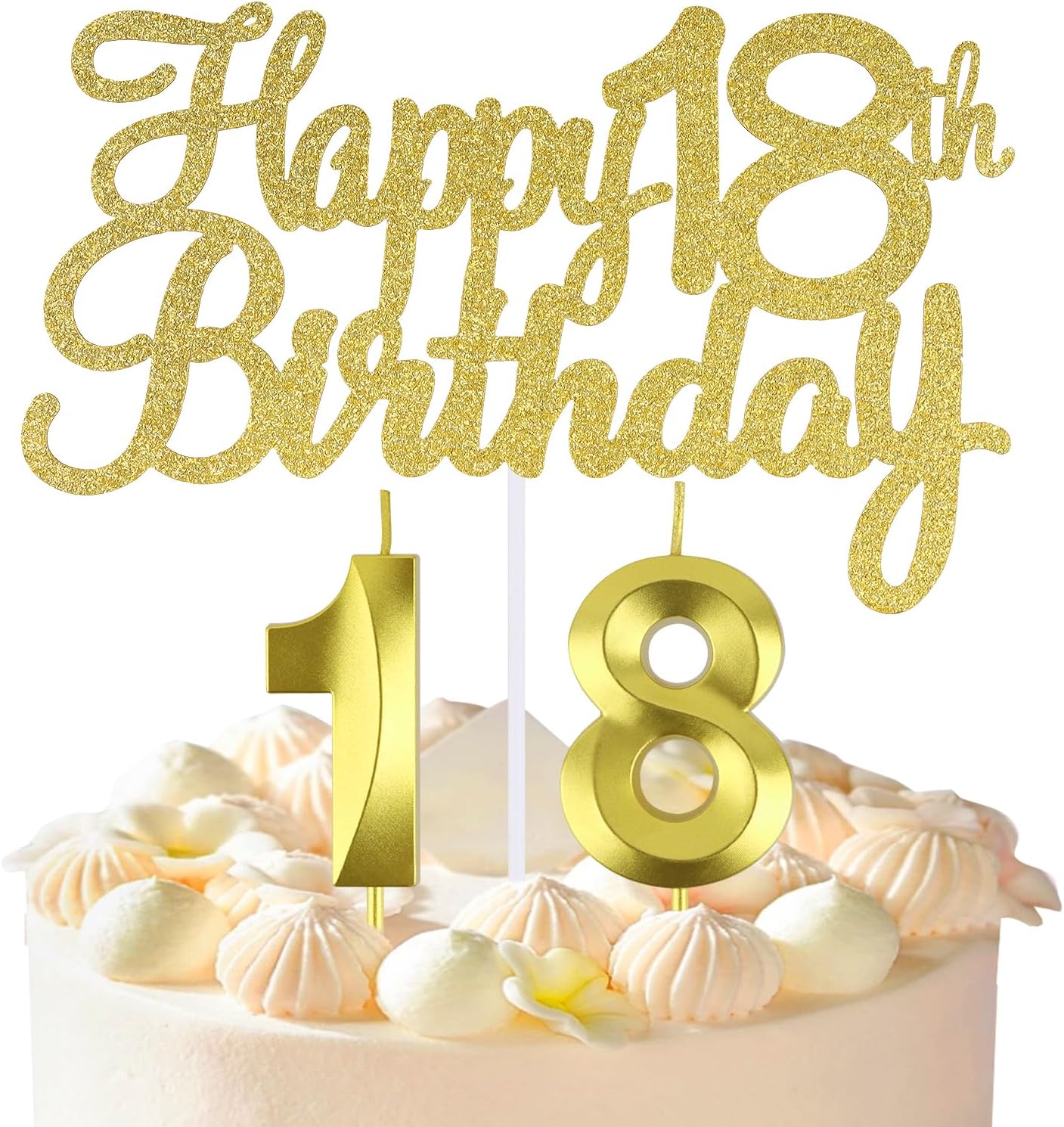Happy 18th Birthday Cake Topper + 18 th Birthday Candles, 18 Cake Topper, Number 18 Candles, Happy 18th Birthday Cake Decorations, 18 Birthday Decorations for Boys and Girls (18)
