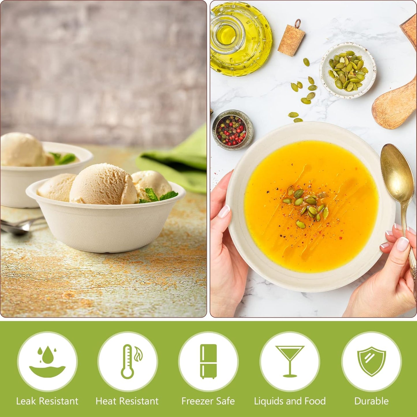 Green Swan Disposable Paper Bowls, 40 Oz [50 Pack] Large Bowl-100% Compostable, Biodegradable, Eco-Friendly Natural Colour Bowls - Convenient for Daily Use for Salad, Hot Soup, and Pasta