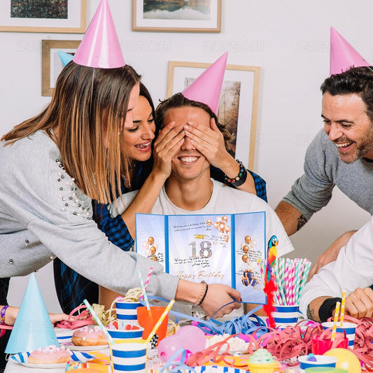Blue Gold Birthday Party Decorations,18" x 12" Creative Birthday Decorations Guest Sign in Book Alternative, for Men and Women of All Ages, Happy Birthday Party Supplies
