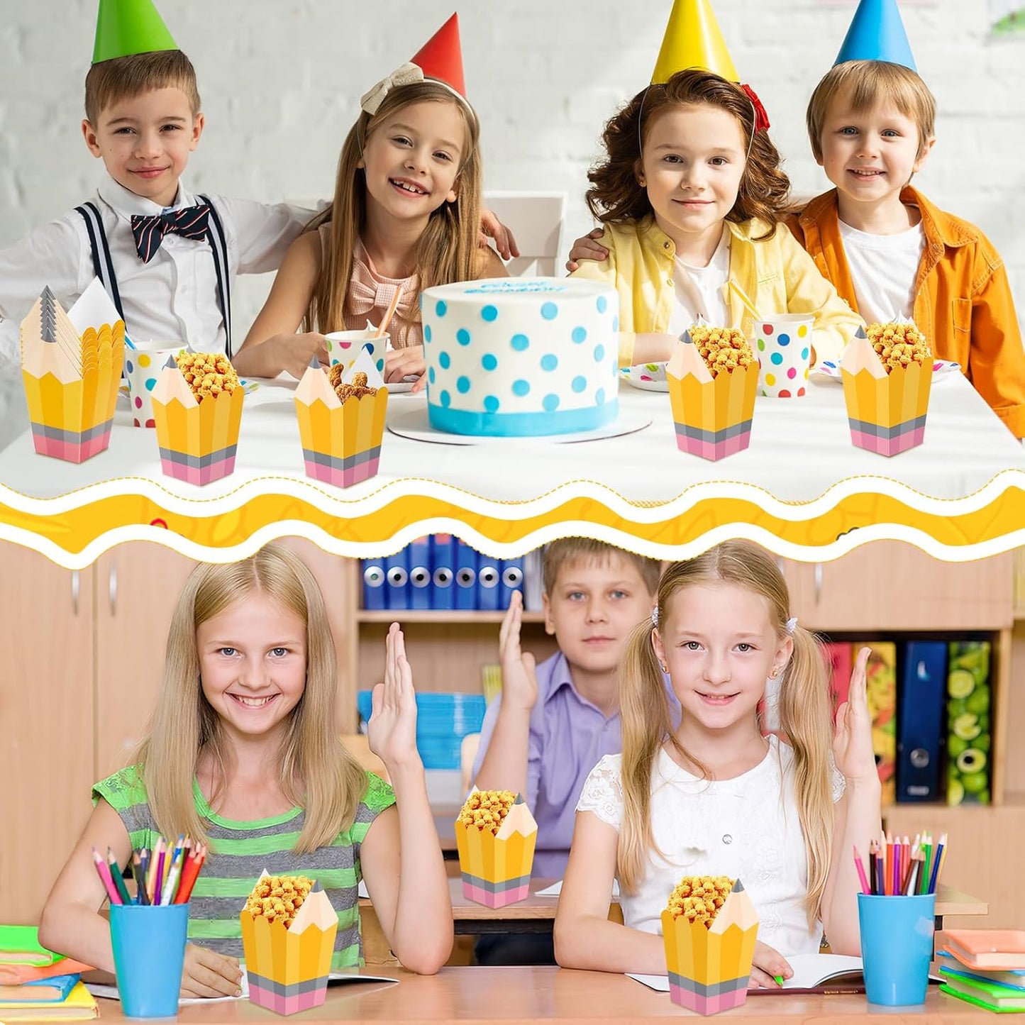 DECYOOL 24 Pieces Back to School Popcorn Boxes, Candy Pencil Treat Bags for Welcome Back to School Teacher Appreciation Gifts School Classroom Decoration