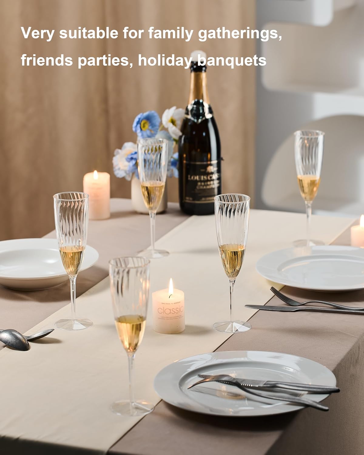 24Pcs Plastic Champagne Flutes,6 Oz Clear Champagne Glasses,Disposable Wine Glasses for Party Wedding Banquet Family Holiday Picnic Cocktail Mimosa Bars Engagements Thanksgiving Christmas Toasting