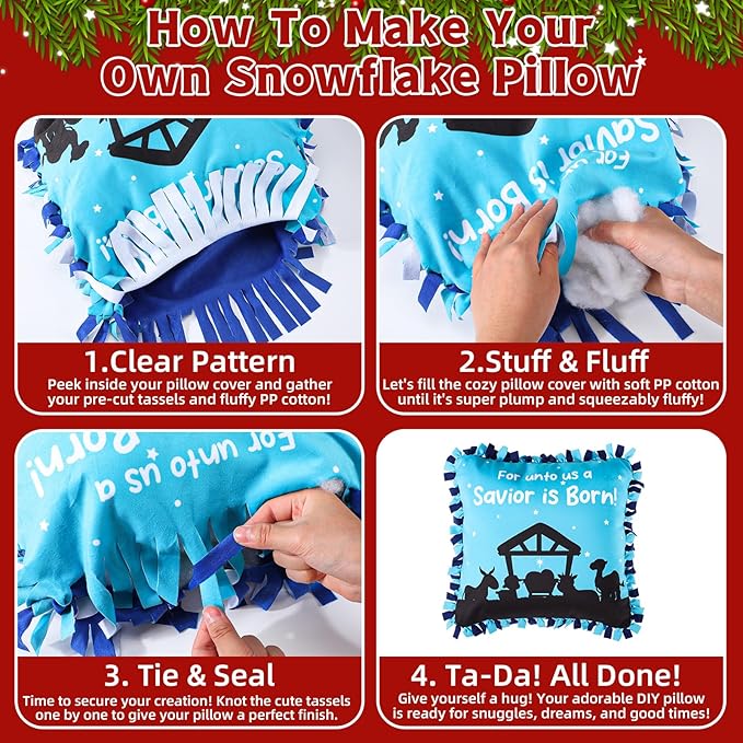 Mindsoft 6 Sets Nativity Tied Pillow Craft Kits DIY Christmas Nativity Crafts Gifts Christian Religious Pillow DIY Art for Holy Night Christmas Party Fun Home Activities